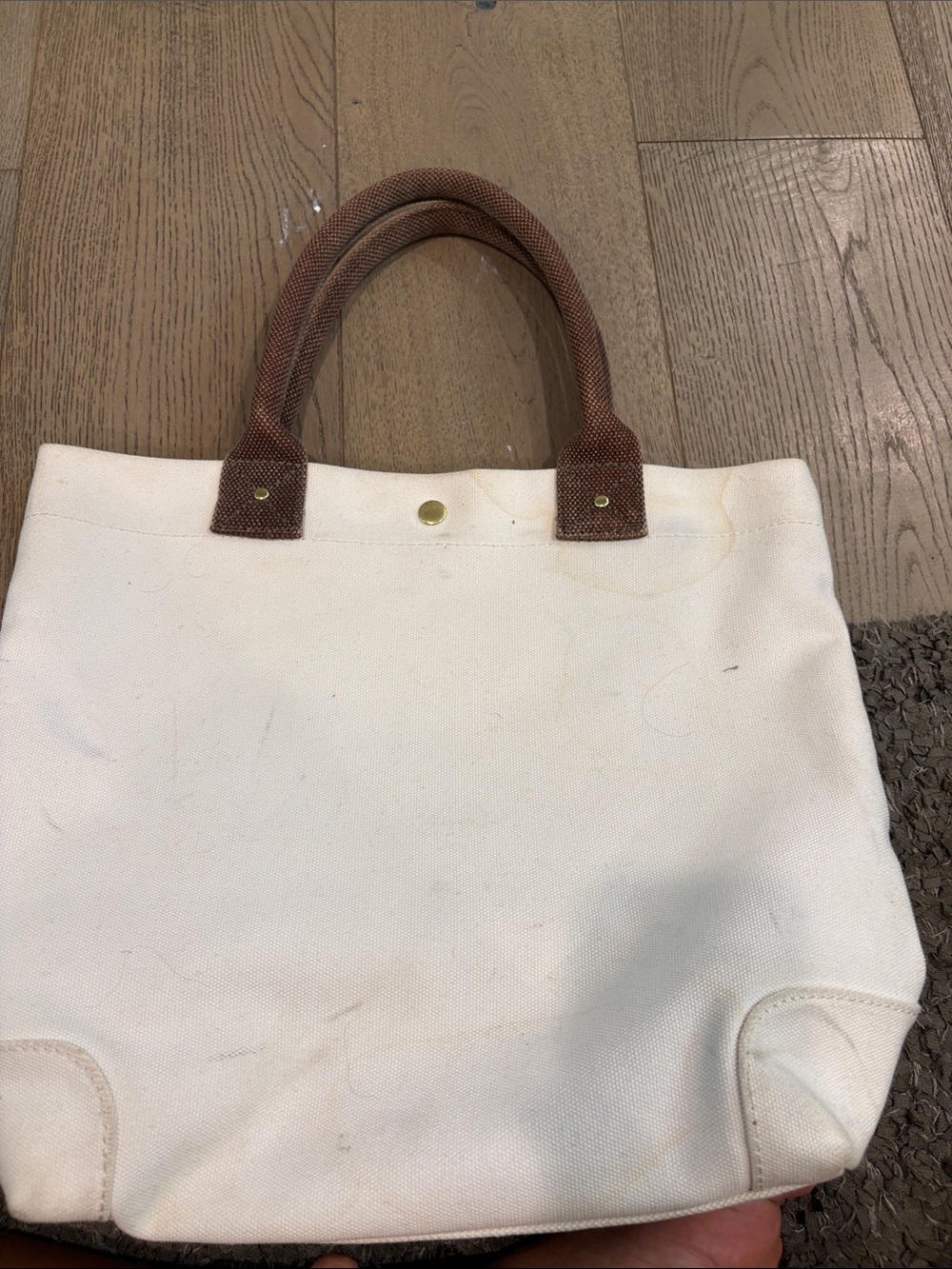 J Crew Canvas Tote Bag with Brown Handles - White - Picture 11 of 16
